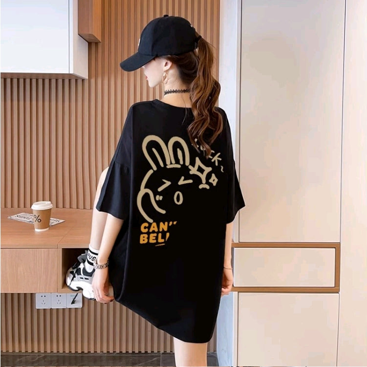 Black Typography Printed Drop Shoulder Sleeves Cotton Longline T-shirt