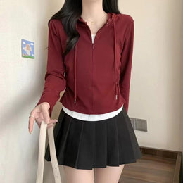 Women Solid Hooded Top