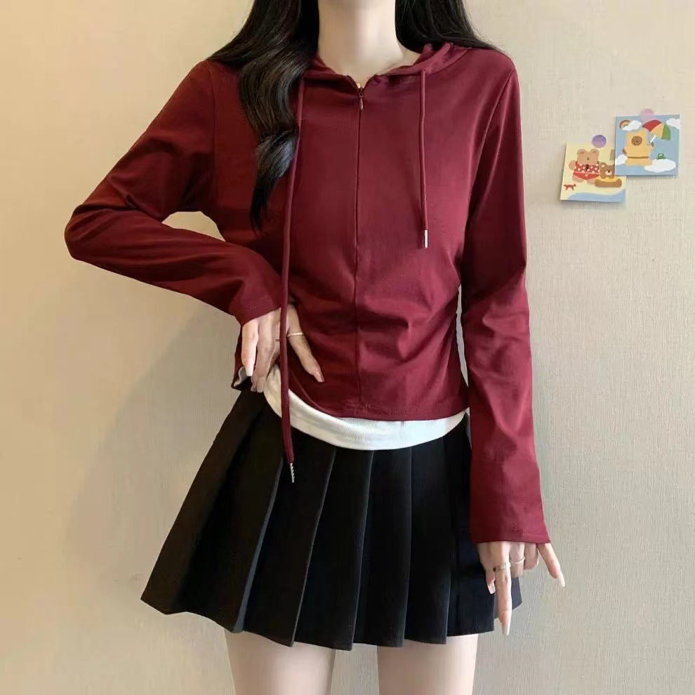 Women Solid Hooded Top