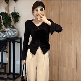 Black Lapel Collar Casual Top