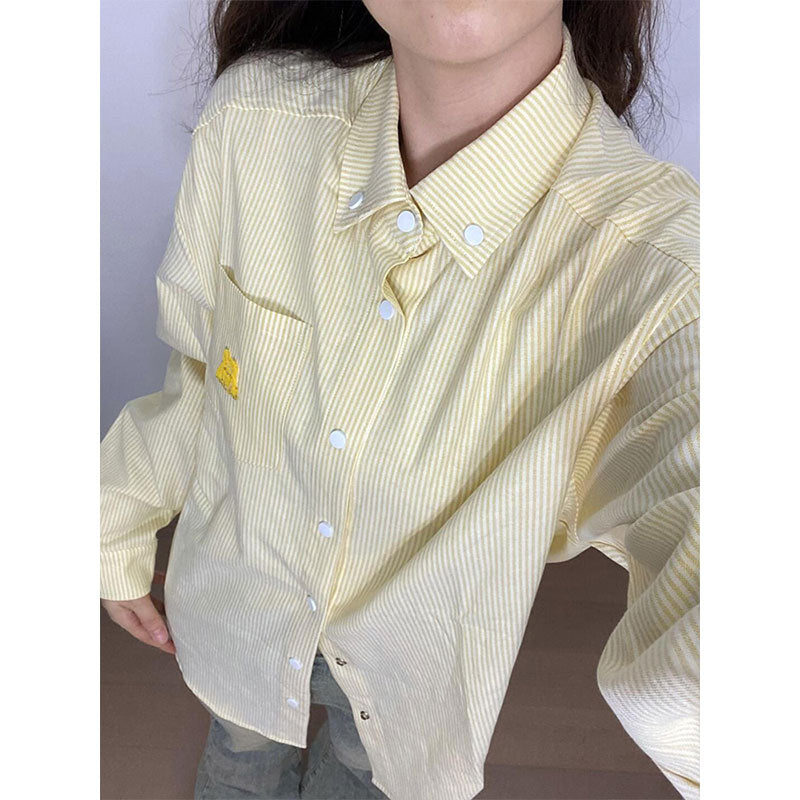 Women Spread Collar Vertical Striped Casual Shirt