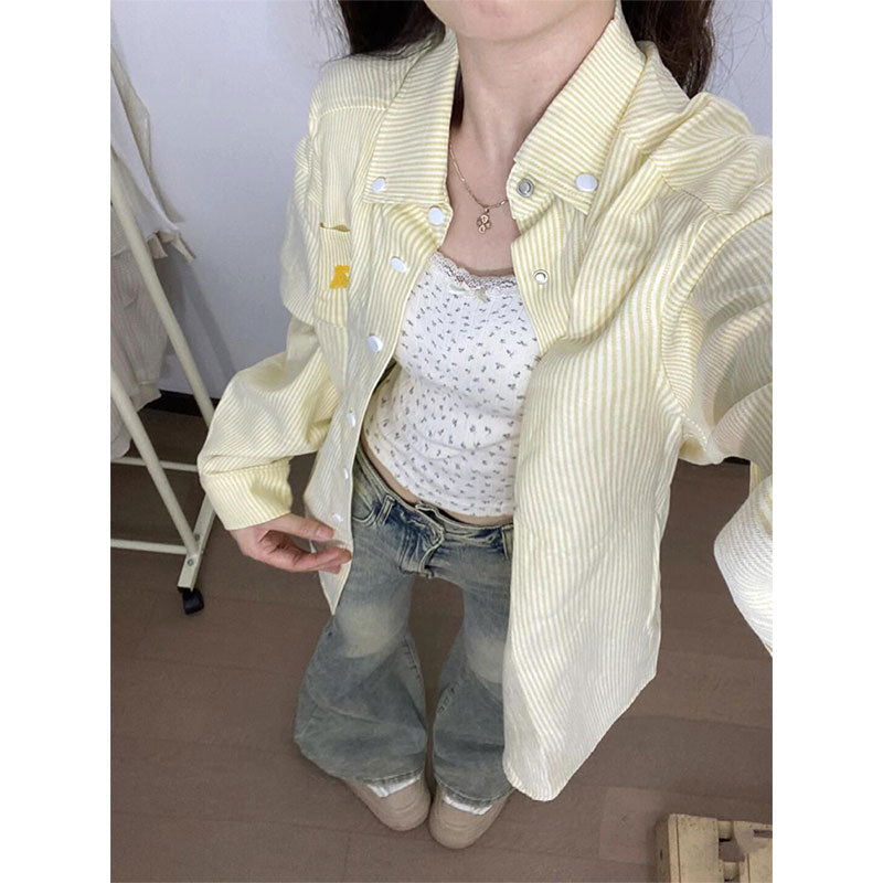 Women Spread Collar Vertical Striped Casual Shirt