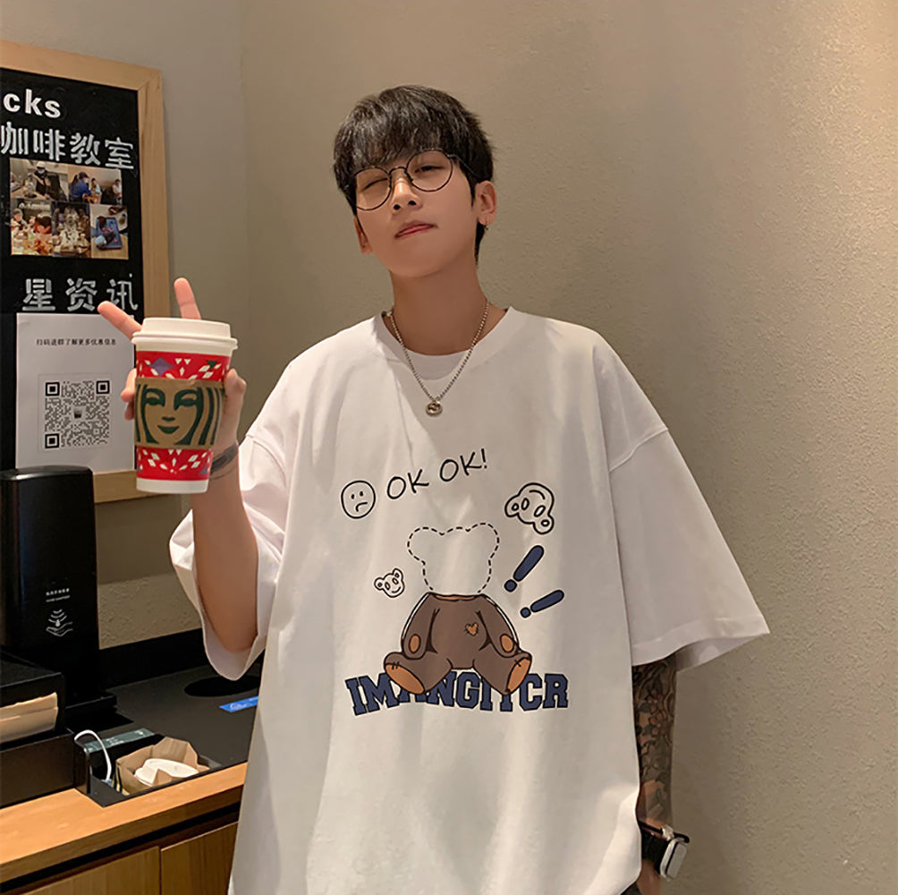 Men Graphic Printed Round Neck Cotton Oversized T-shirt