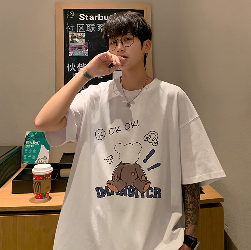 Men Graphic Printed Round Neck Cotton Oversized T-shirt