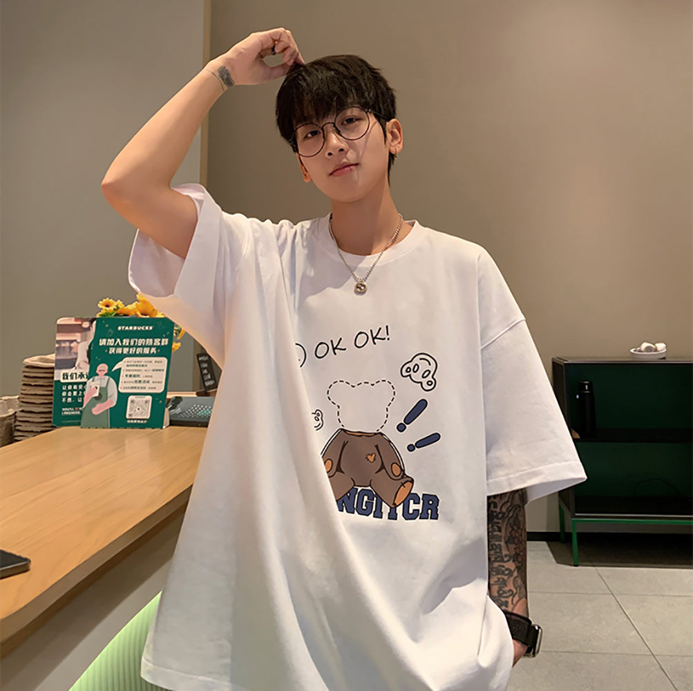 Men Graphic Printed Round Neck Cotton Oversized T-shirt