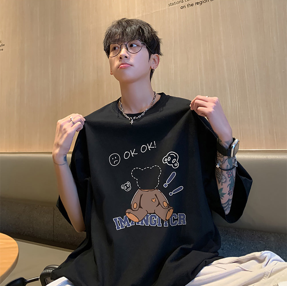 Men Graphic Printed Round Neck Cotton Oversized T-shirt