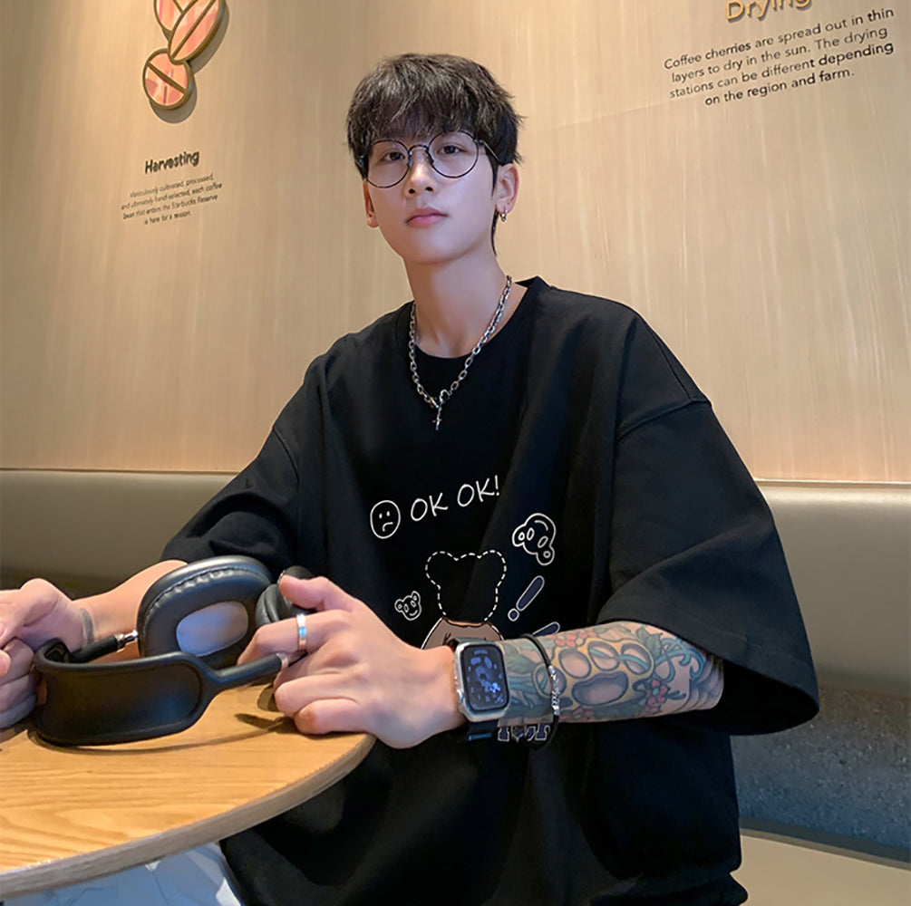Men Graphic Printed Round Neck Cotton Oversized T-shirt