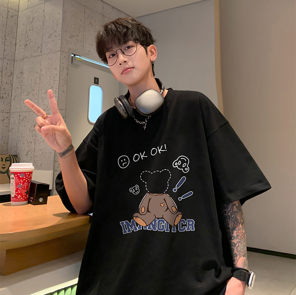 Men Graphic Printed Round Neck Cotton Oversized T-shirt
