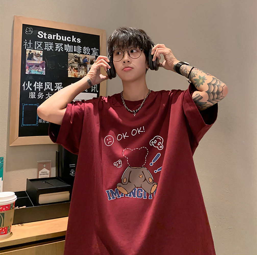 Men Graphic Printed Round Neck Cotton Oversized T-shirt