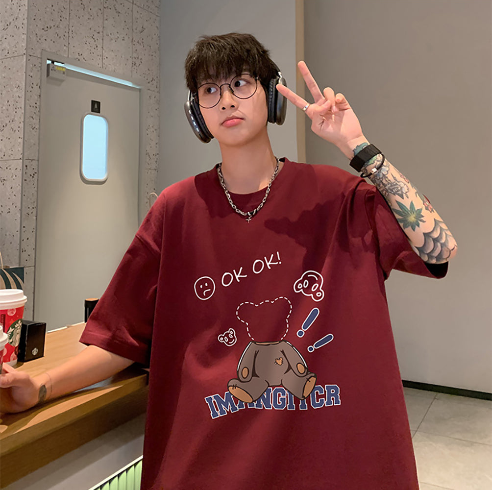 Men Graphic Printed Round Neck Cotton Oversized T-shirt