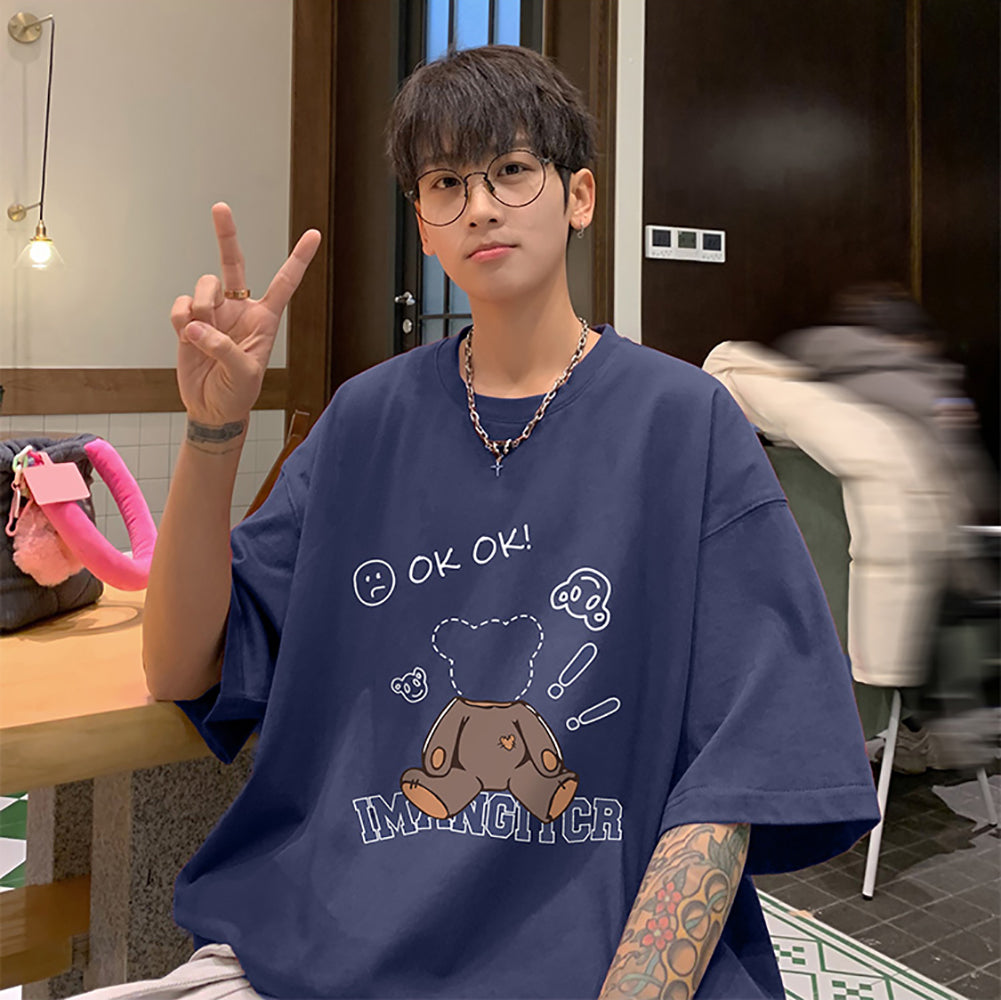 Men Graphic Printed Round Neck Cotton Oversized T-shirt