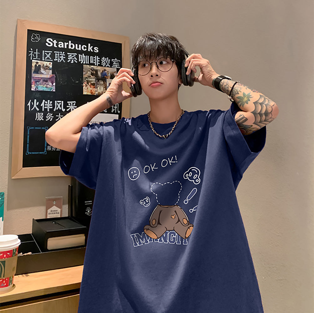 Men Graphic Printed Round Neck Cotton Oversized T-shirt