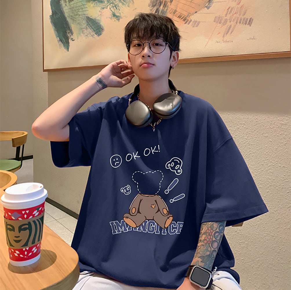 Men Graphic Printed Round Neck Cotton Oversized T-shirt