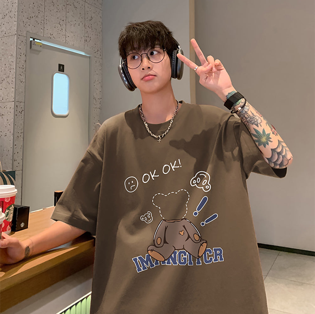 Men Graphic Printed Round Neck Cotton Oversized T-shirt