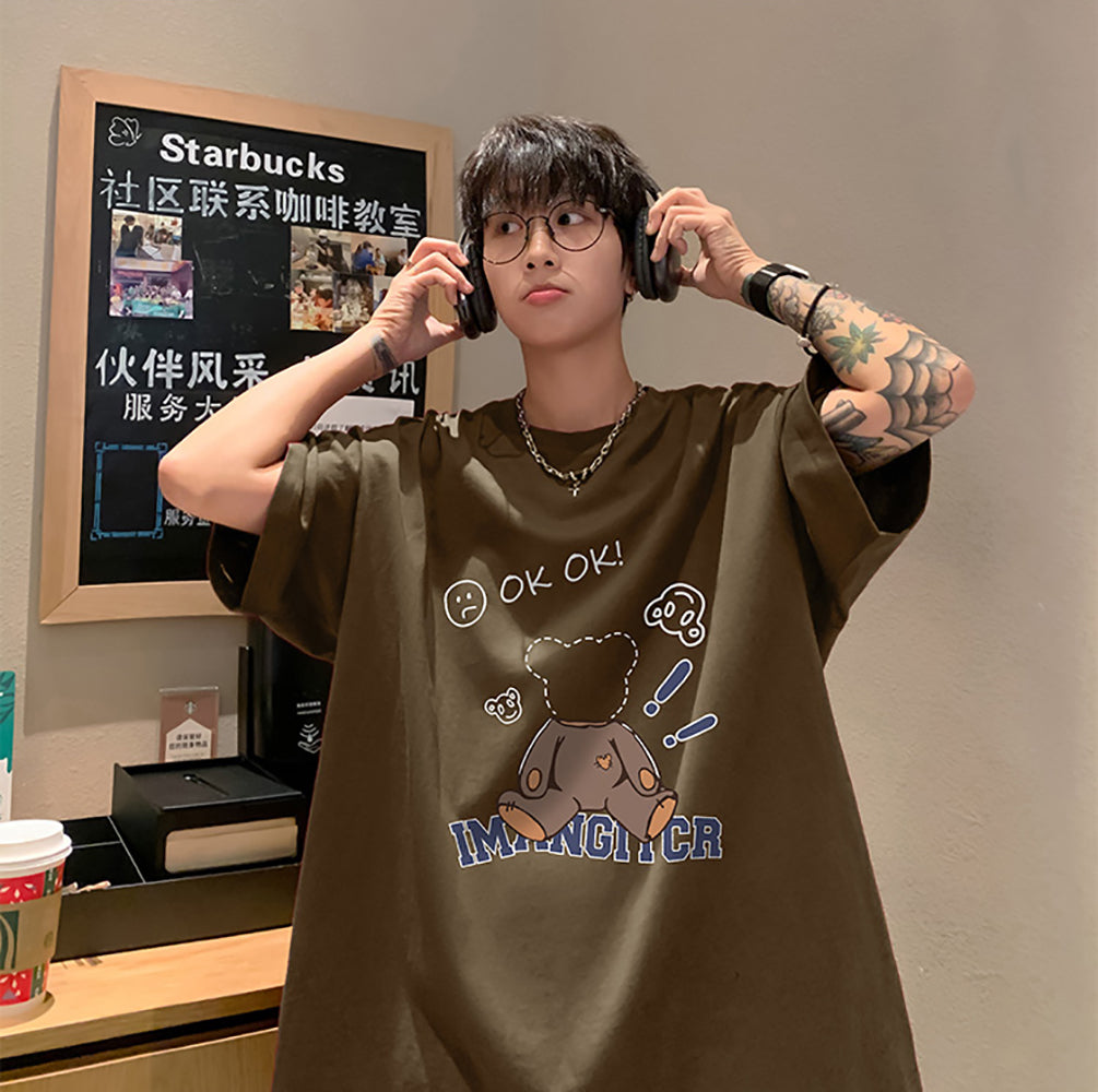 Men Graphic Printed Round Neck Cotton Oversized T-shirt