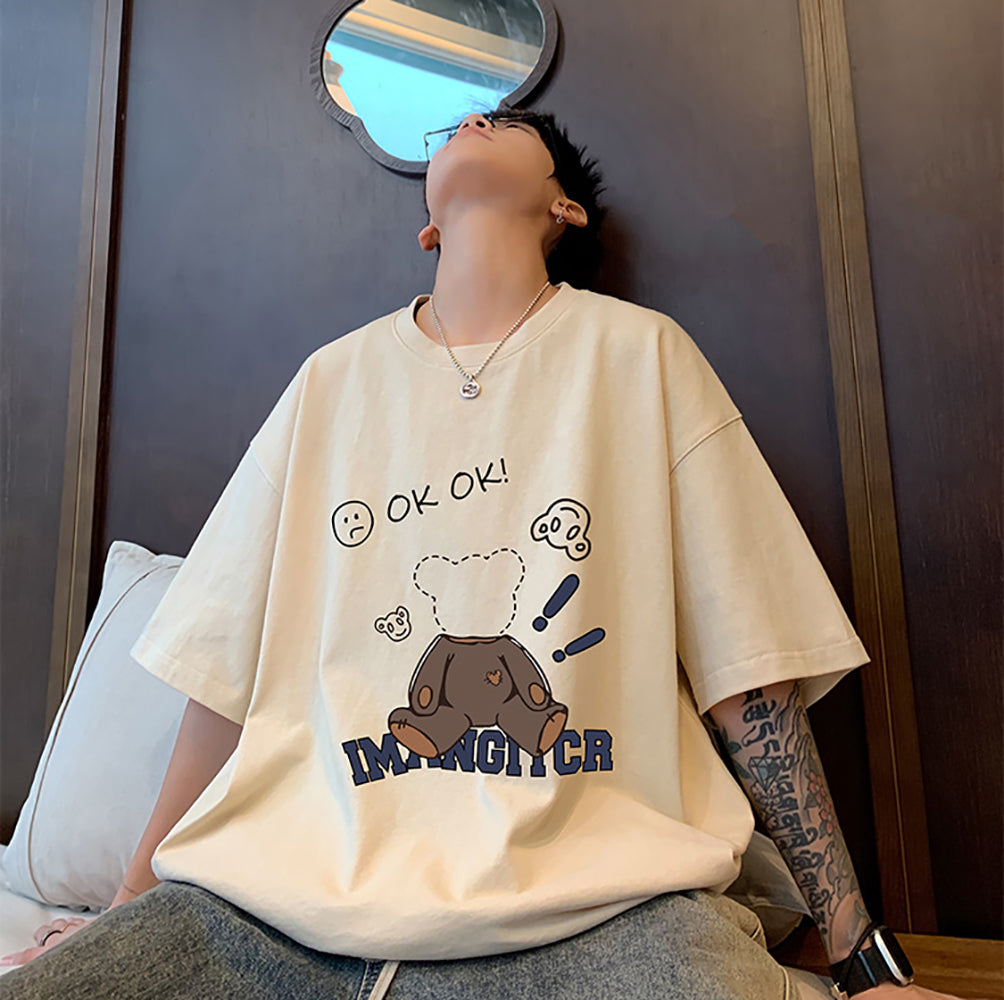 Men Graphic Printed Round Neck Cotton Oversized T-shirt