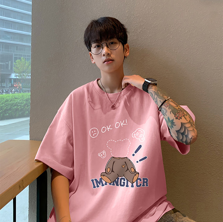 Men Graphic Printed Round Neck Cotton Oversized T-shirt