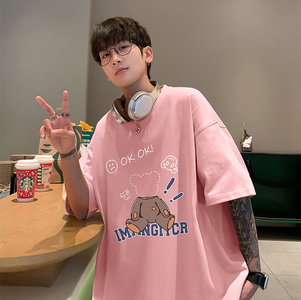 Men Graphic Printed Round Neck Cotton Oversized T-shirt