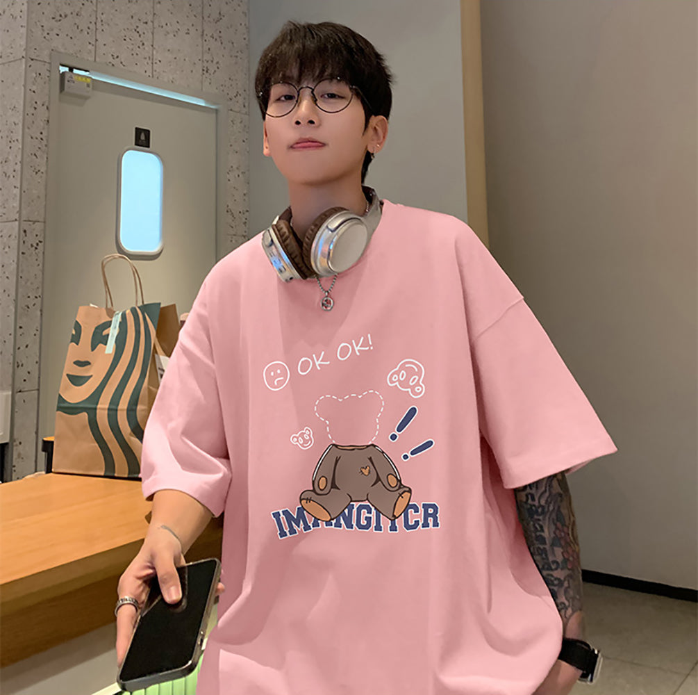 Men Graphic Printed Round Neck Cotton Oversized T-shirt