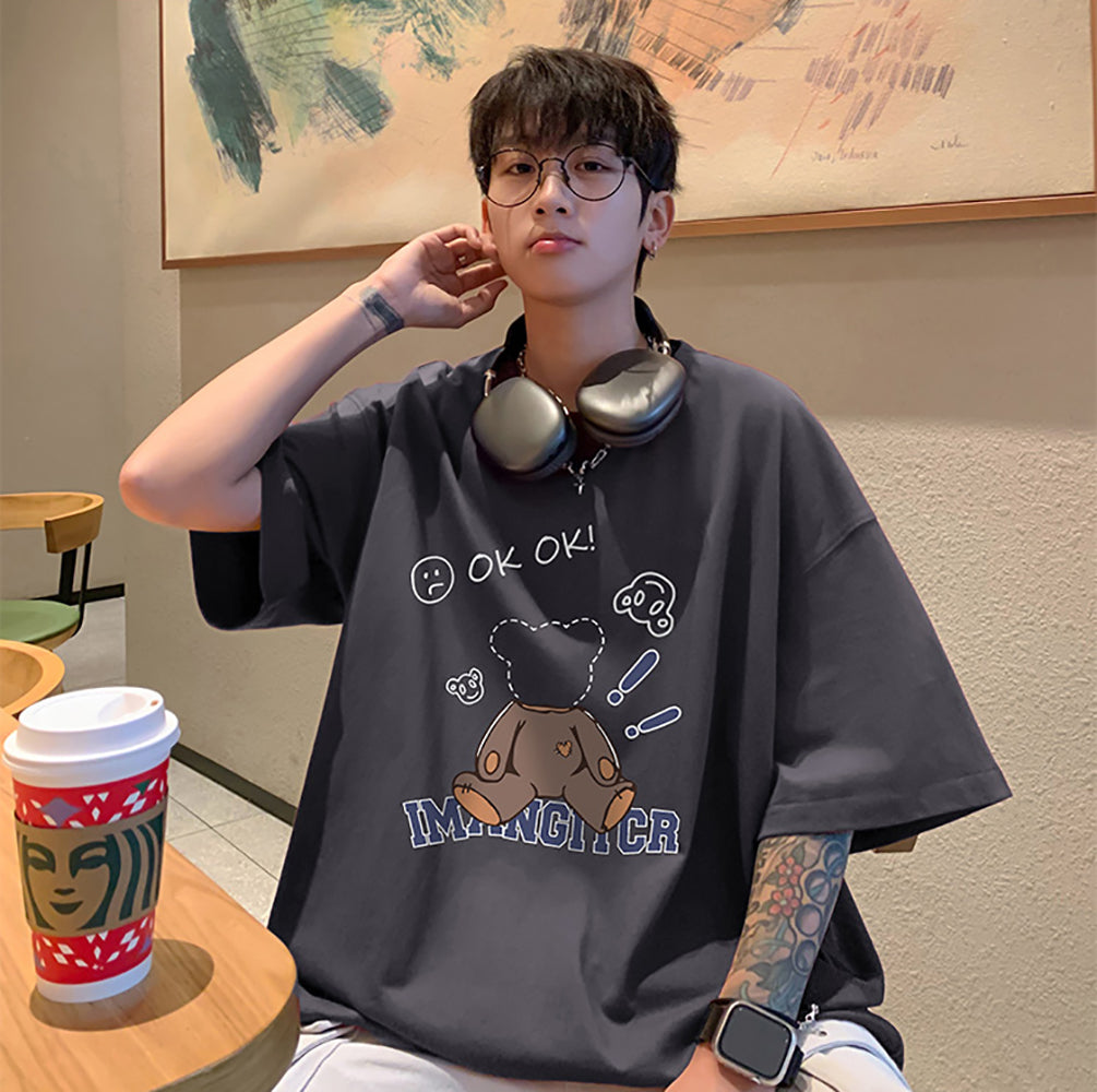 Men Graphic Printed Round Neck Cotton Oversized T-shirt