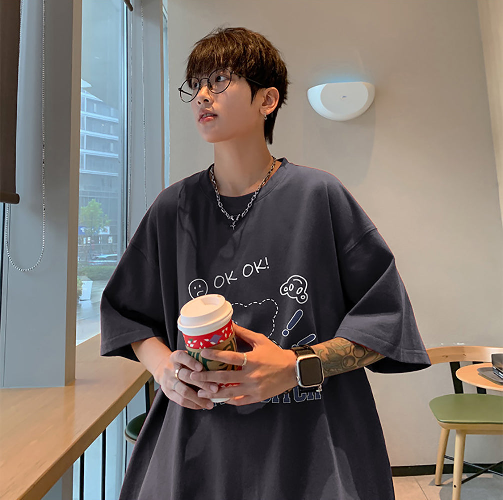 Men Graphic Printed Round Neck Cotton Oversized T-shirt
