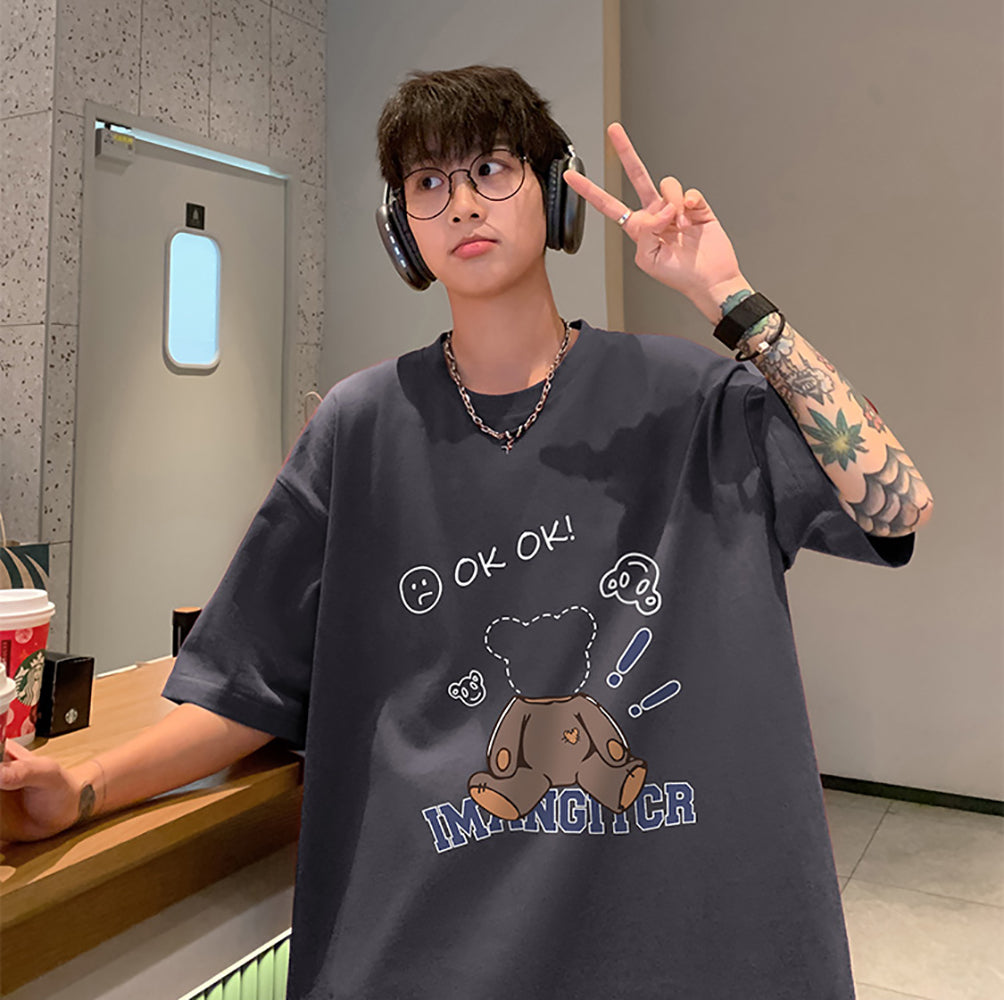 Men Graphic Printed Round Neck Cotton Oversized T-shirt