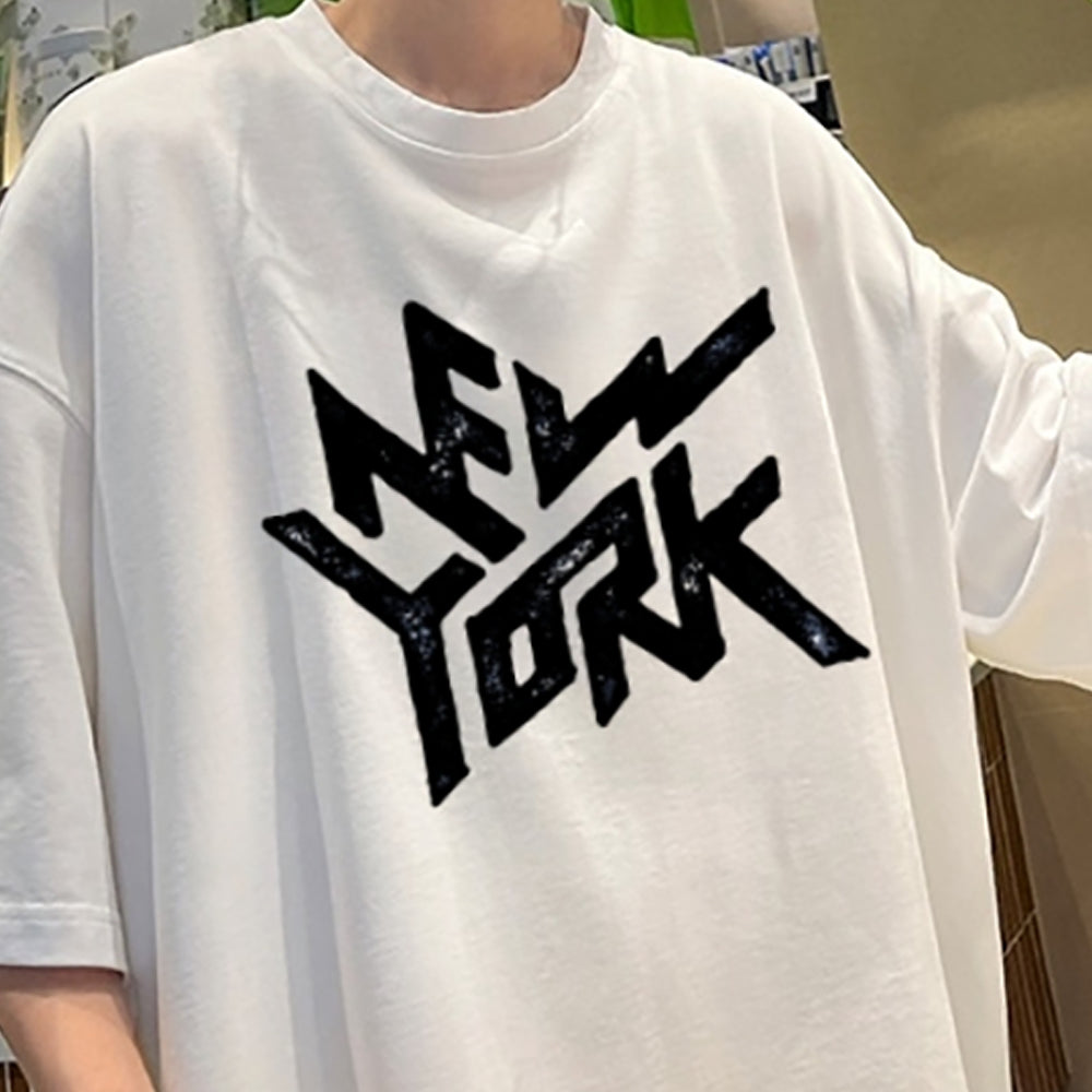 Men Typography Printed Round Neck Oversized T-shirt