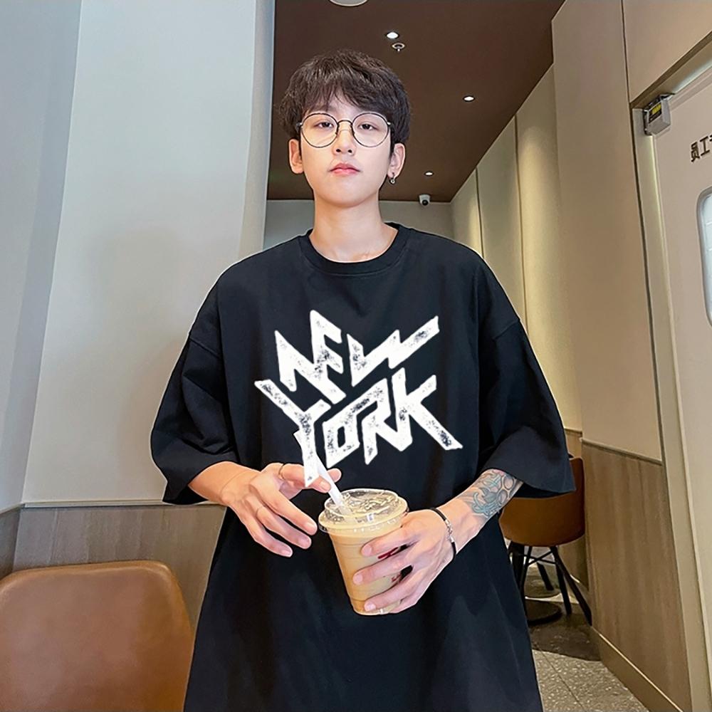 Men Typography Printed Round Neck Oversized T-shirt