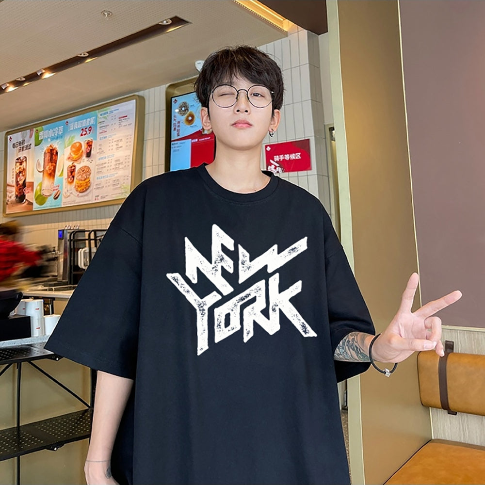 Men Typography Printed Round Neck Oversized T-shirt