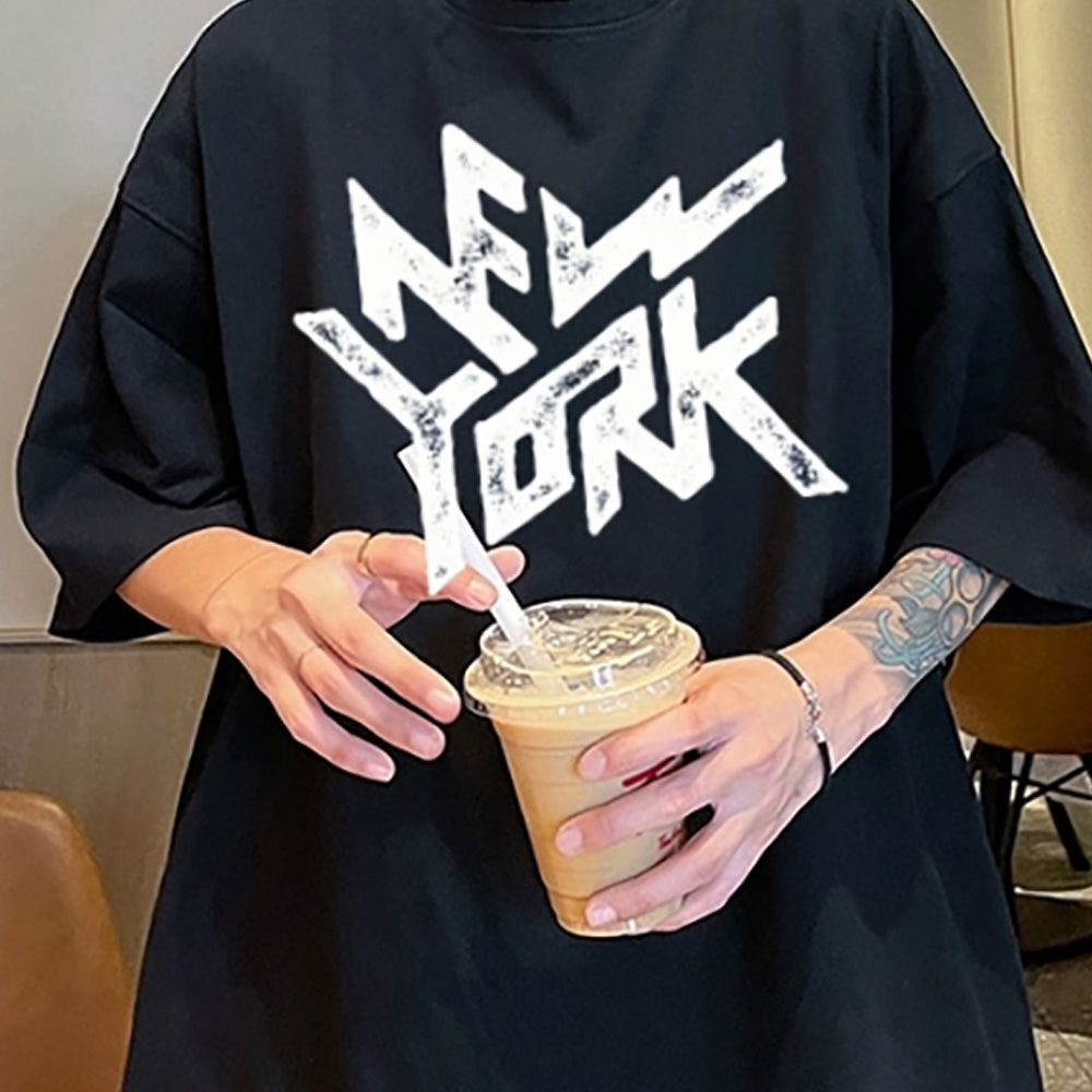 Men Typography Printed Round Neck Oversized T-shirt