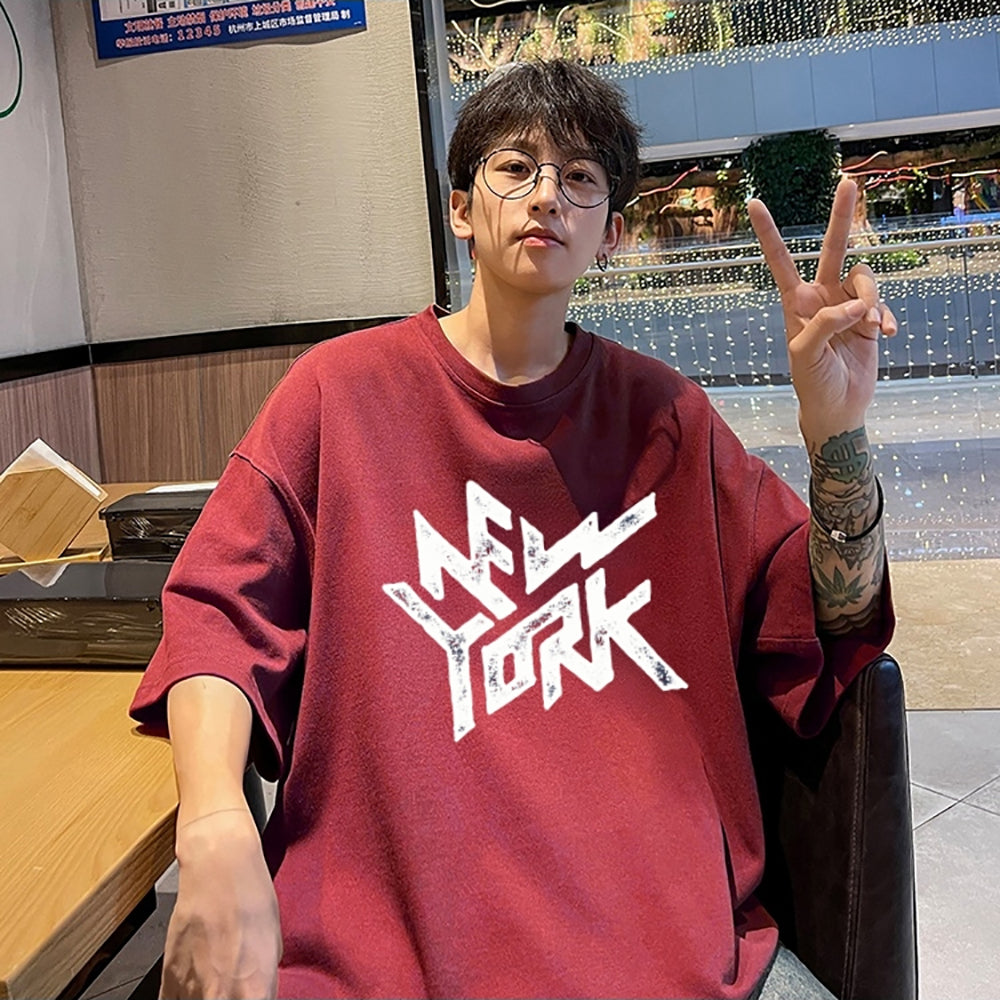 Men Typography Printed Round Neck Oversized T-shirt