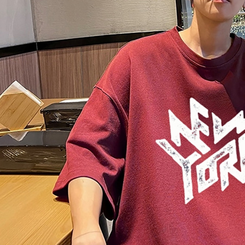 Men Typography Printed Round Neck Oversized T-shirt