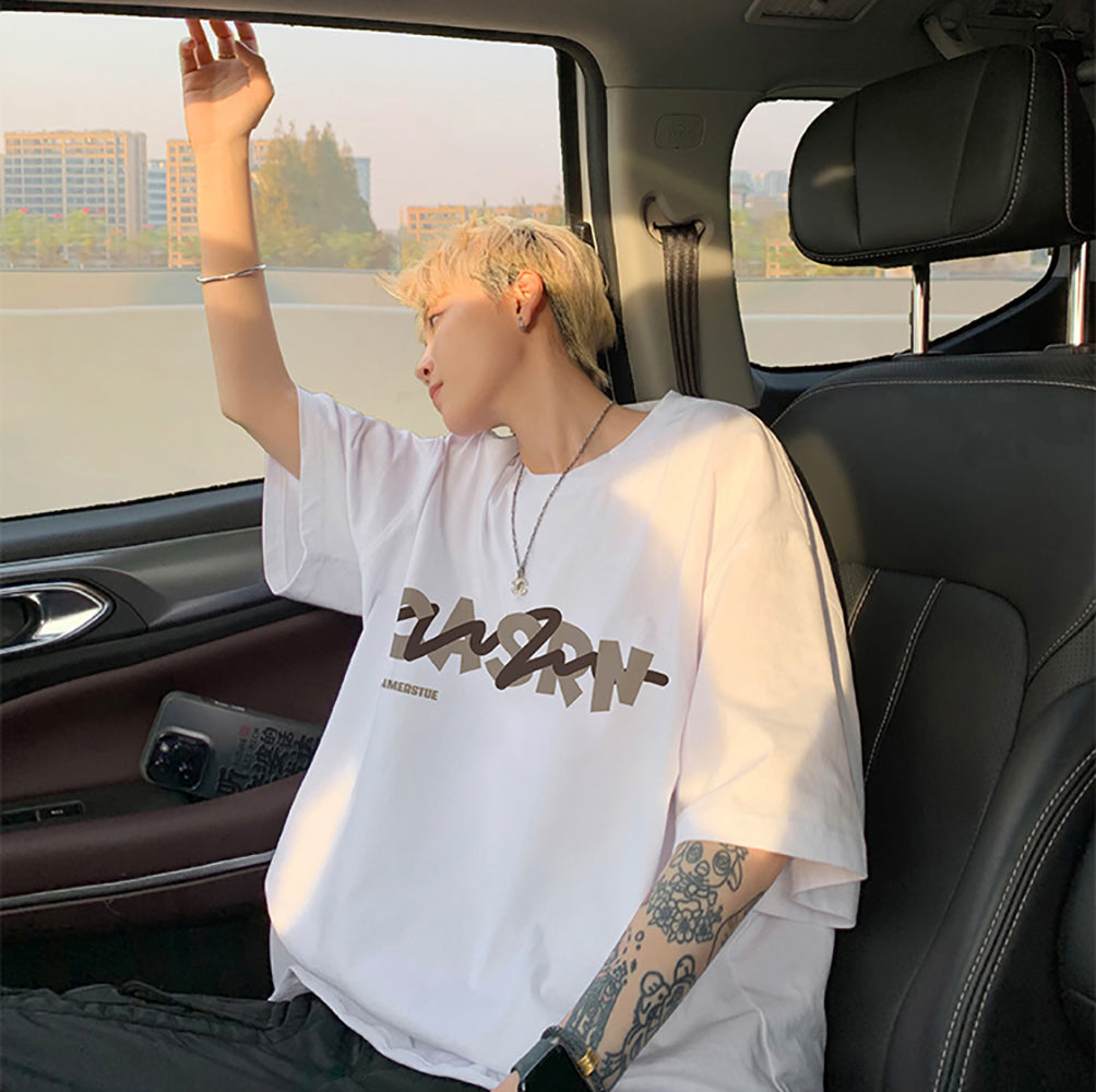 Men Typography Printed Round Neck Oversized T-shirt
