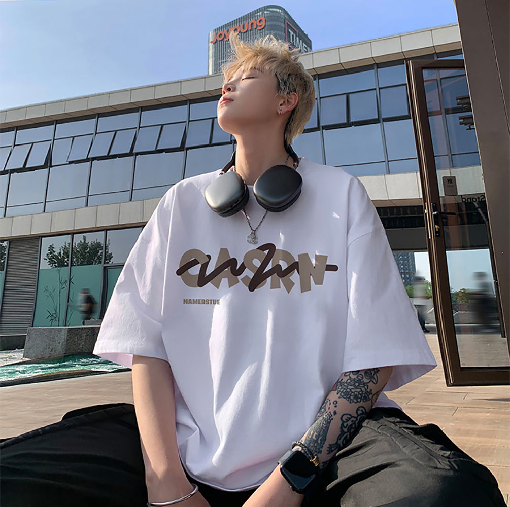 Men Typography Printed Round Neck Oversized T-shirt
