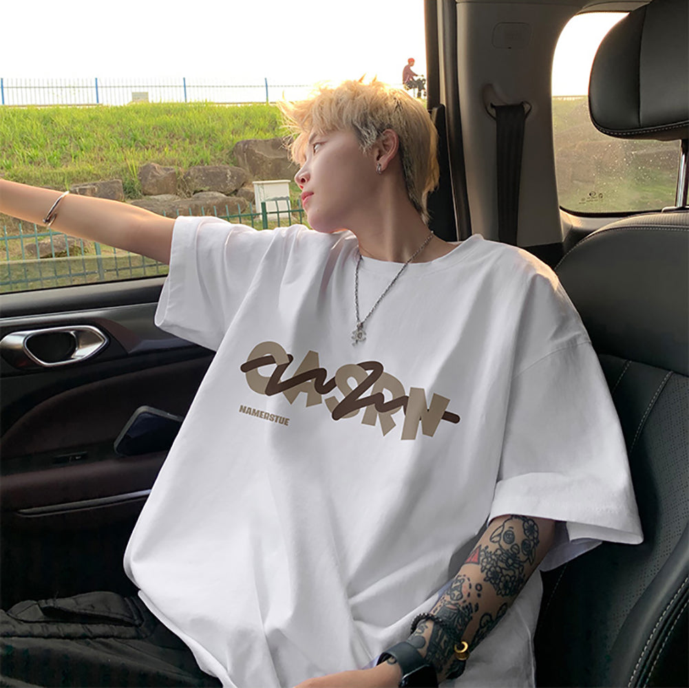 Men Typography Printed Round Neck Oversized T-shirt