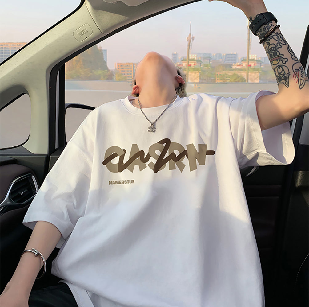 Men Typography Printed Round Neck Oversized T-shirt