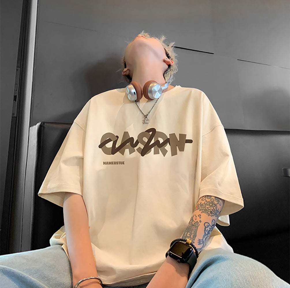 Men Typography Printed Round Neck Oversized T-shirt