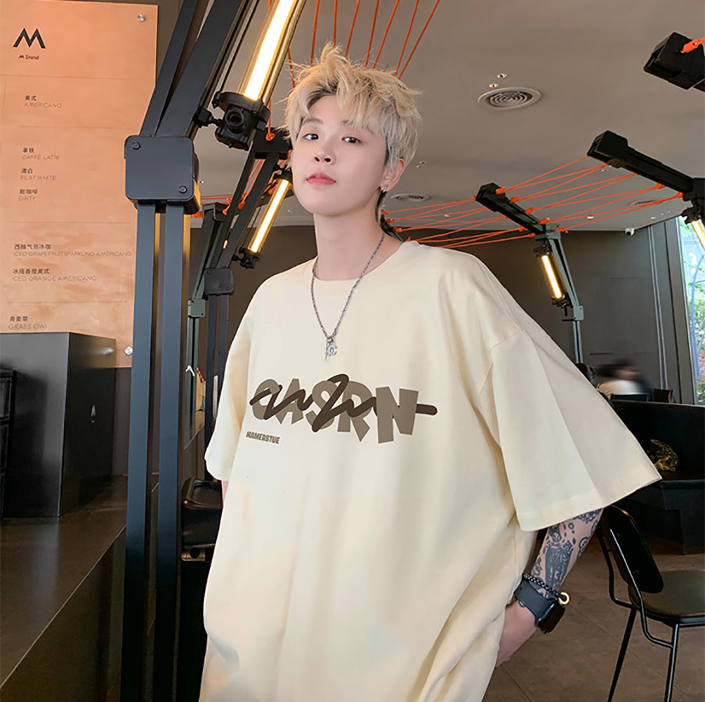 Men Typography Printed Round Neck Oversized T-shirt