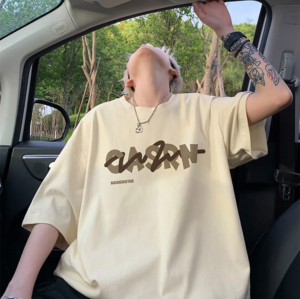 Men Typography Printed Round Neck Oversized T-shirt