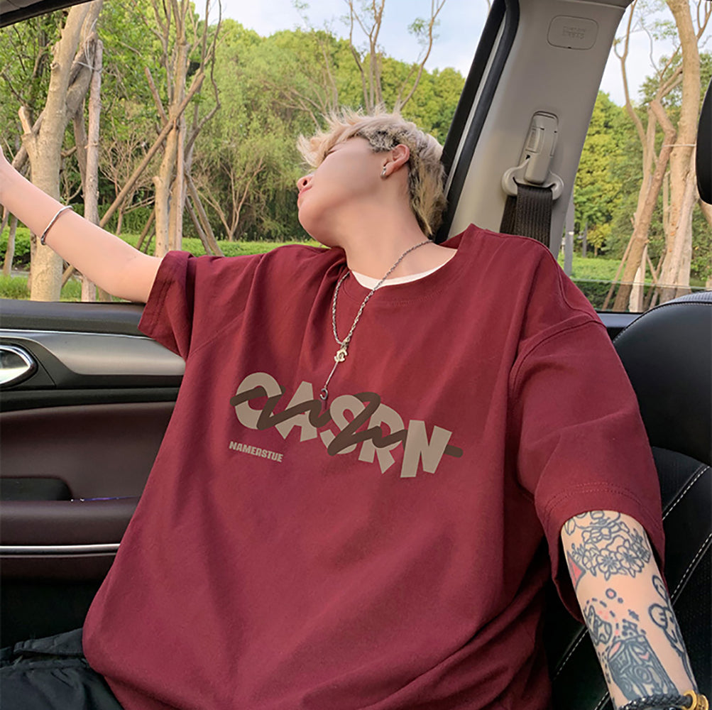 Men Typography Printed Round Neck Oversized T-shirt