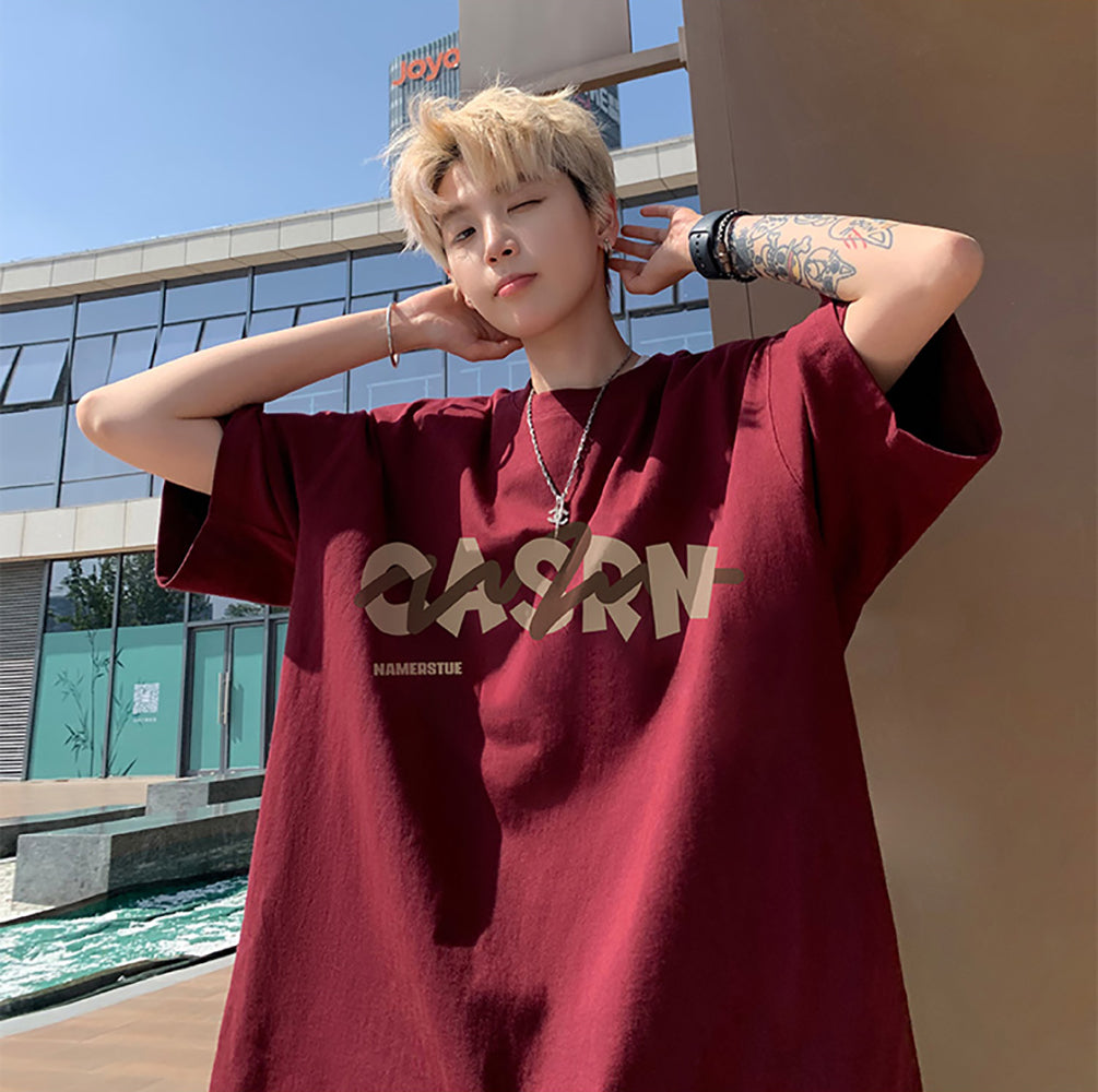 Men Typography Printed Round Neck Oversized T-shirt