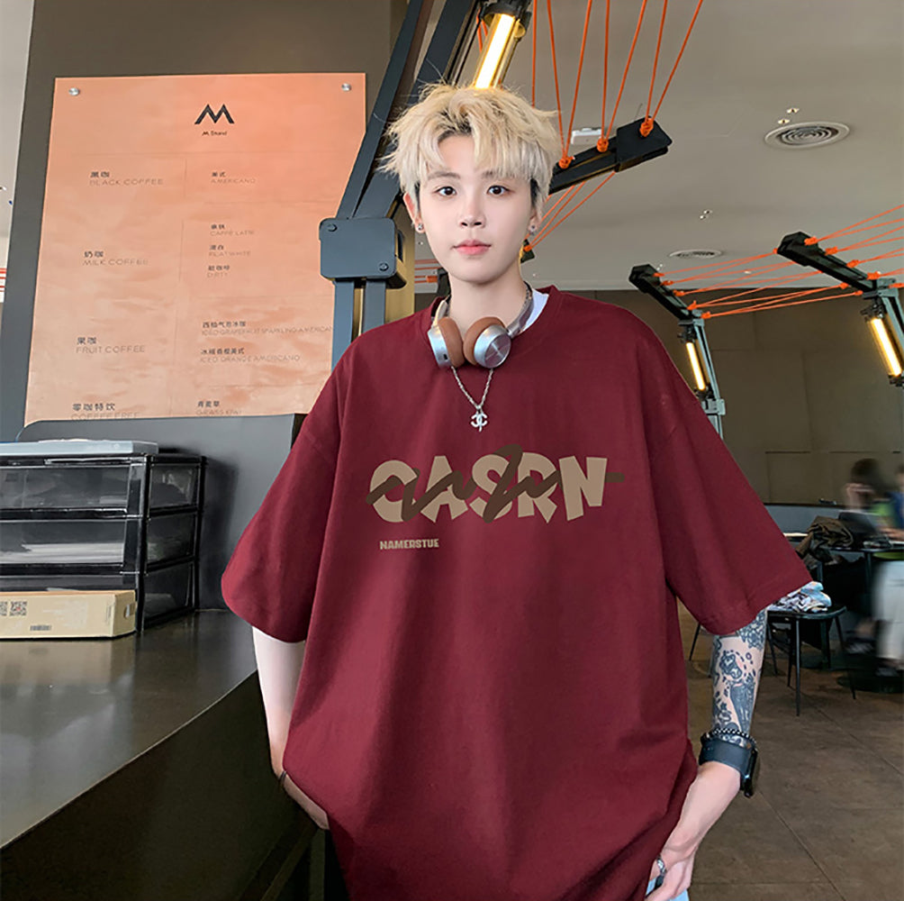 Men Typography Printed Round Neck Oversized T-shirt