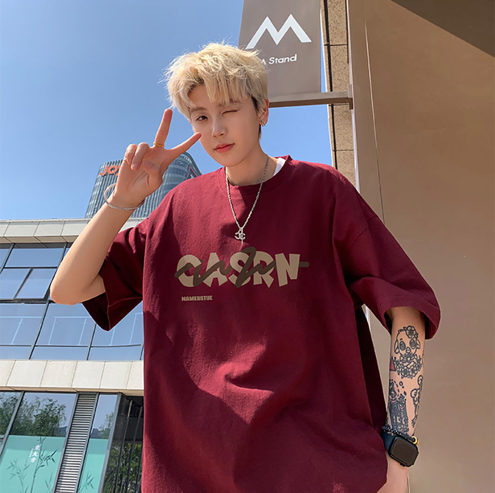 Men Typography Printed Round Neck Oversized T-shirt
