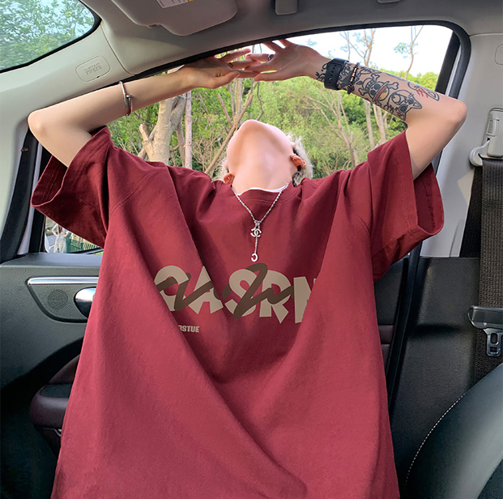 Men Typography Printed Round Neck Oversized T-shirt