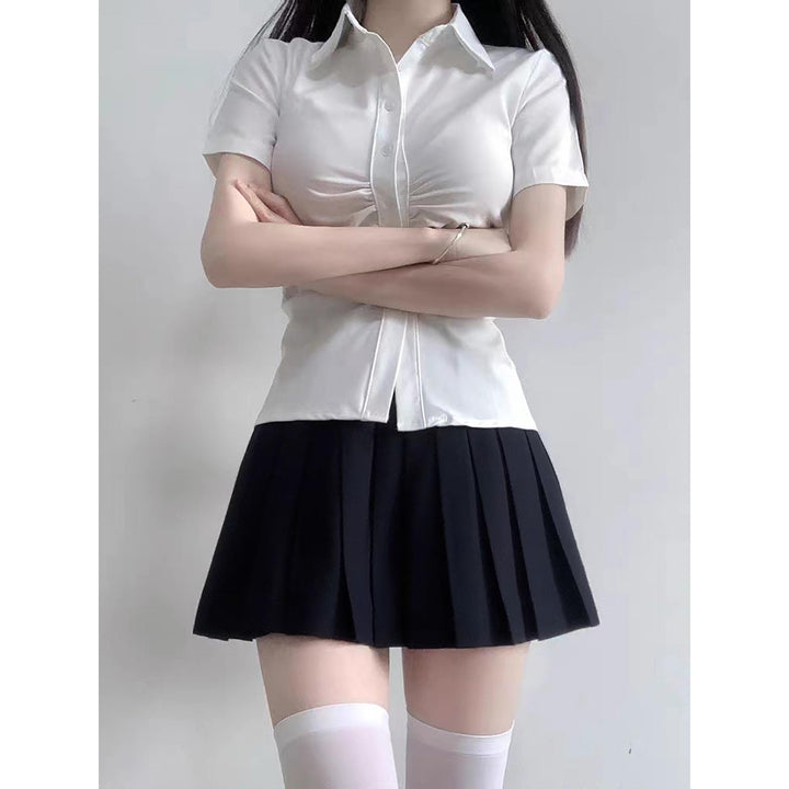 Women Solid Shirt Collar Top