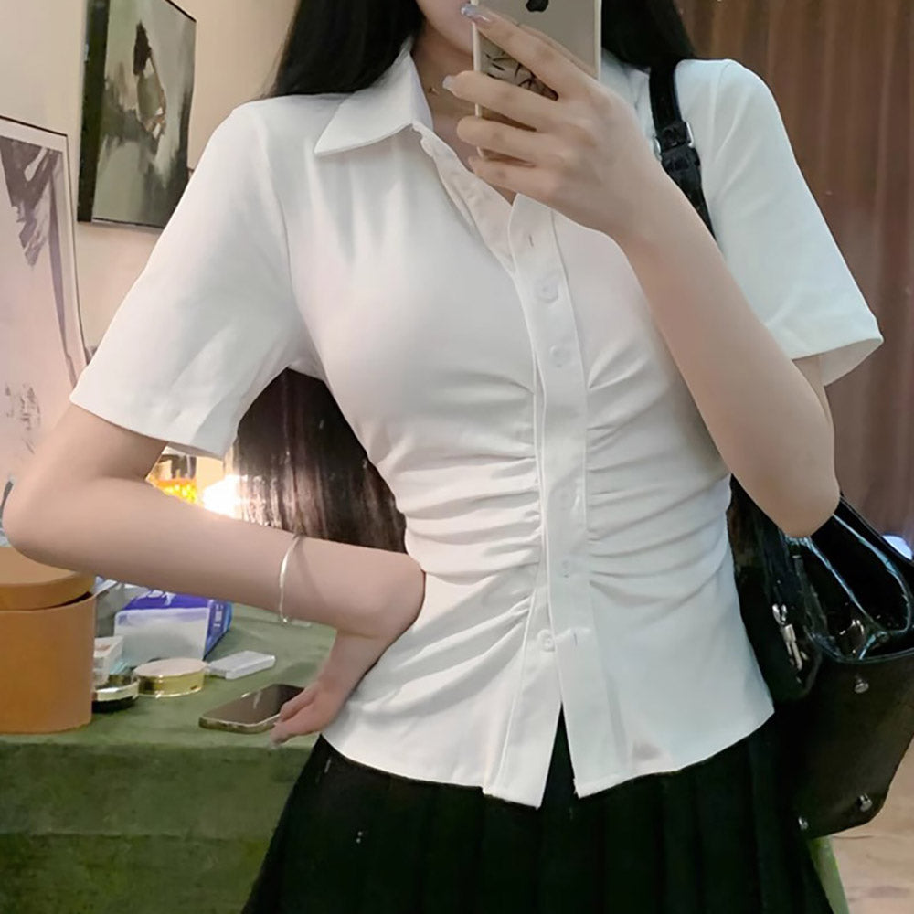 Women Solid Shirt Collar Top