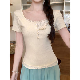 Print Lace Inserts Top