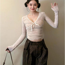 Women Extended Sleeves Net Top