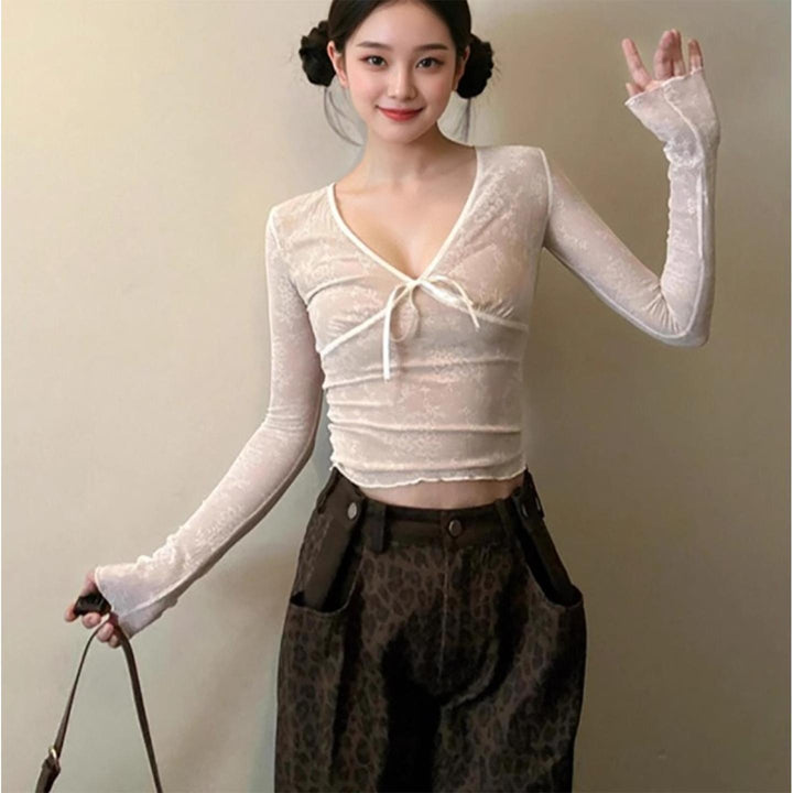 Women Extended Sleeves Net Top