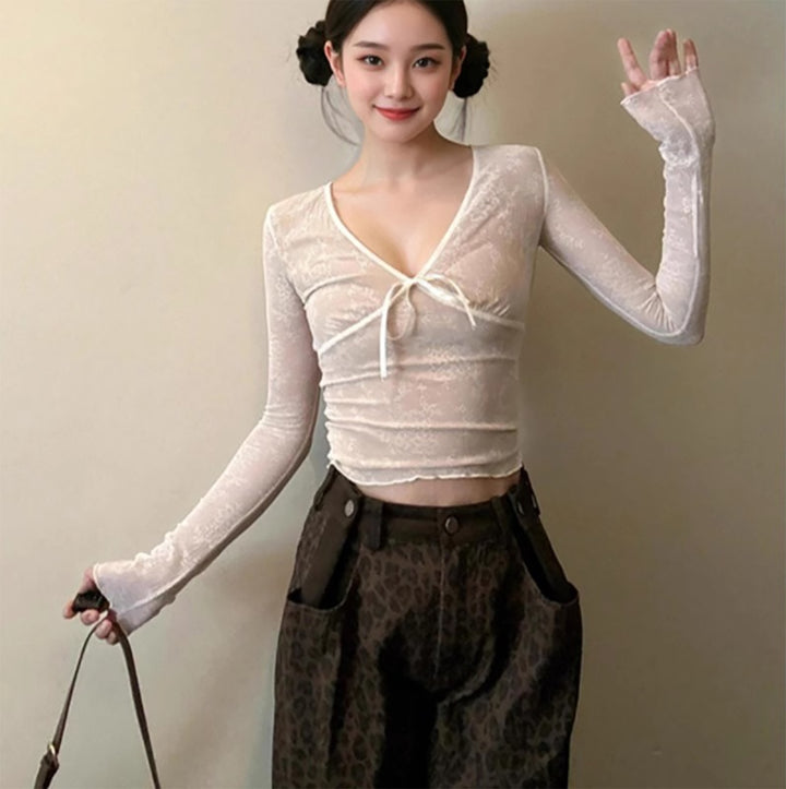Women Extended Sleeves Net Top